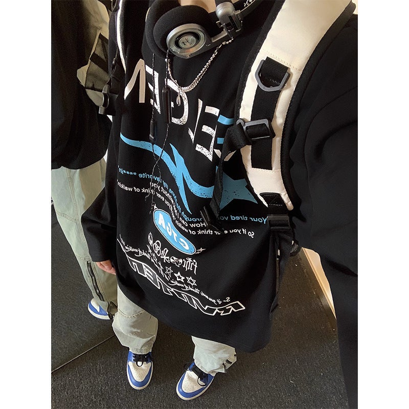 American-Style High Street Letter Star Printed Pure Cotton Long-Sleeved T-Shirt Men'S Fashion Brand Ins Loose Couple Base Shirt - Image 3